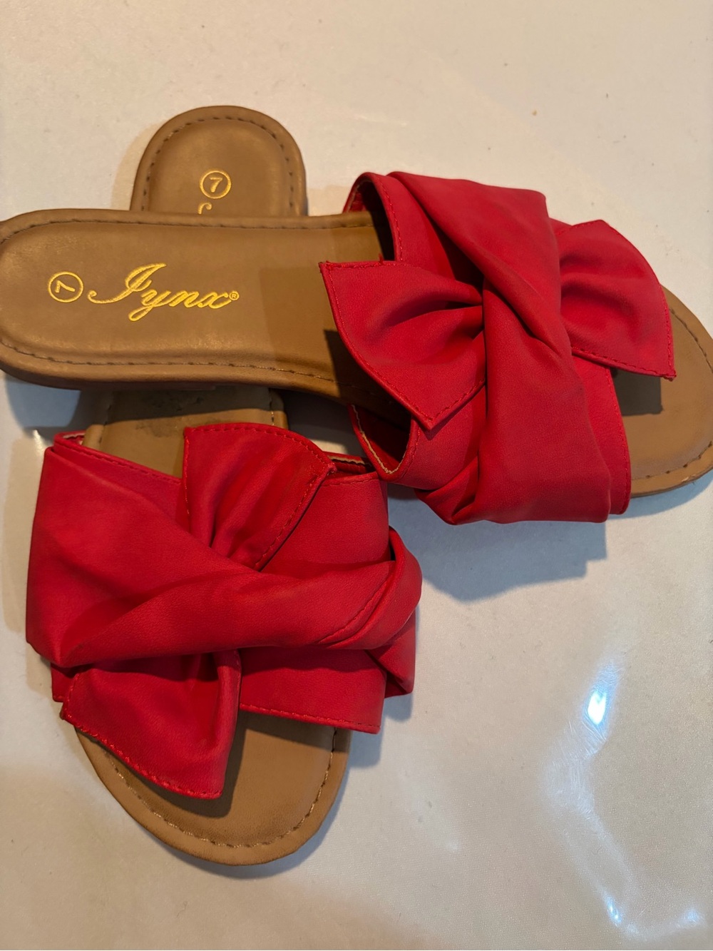 Jynx Red Bow Knot Slide Sandals